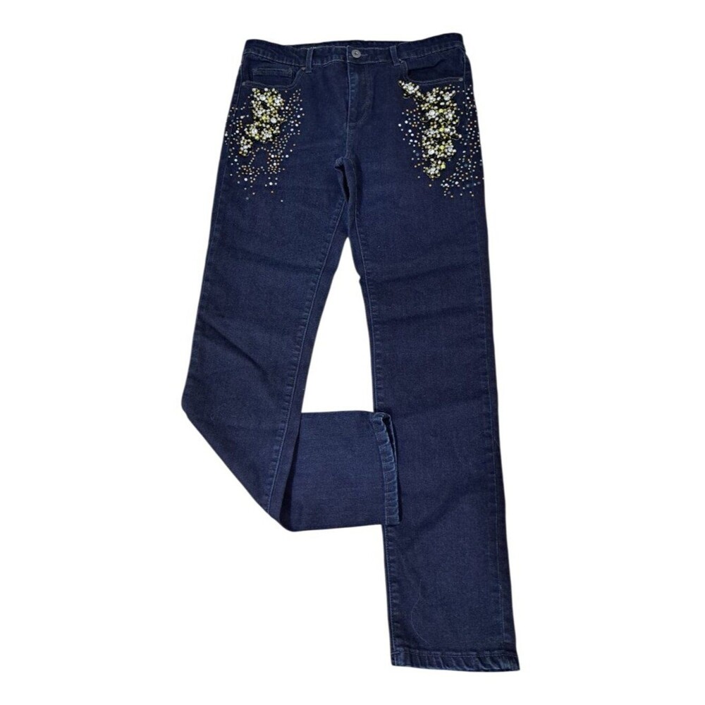 Cache Women's Rhinestone Blue Denim Jeans Stretch Casual Sz 10